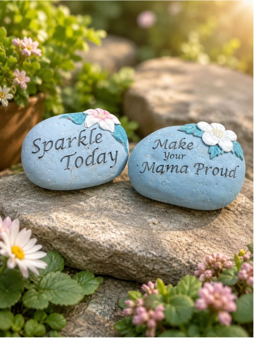 Set of 2 Inspirational Garden Stones – “Make Your Mama Proud” & “Sparkle Today”